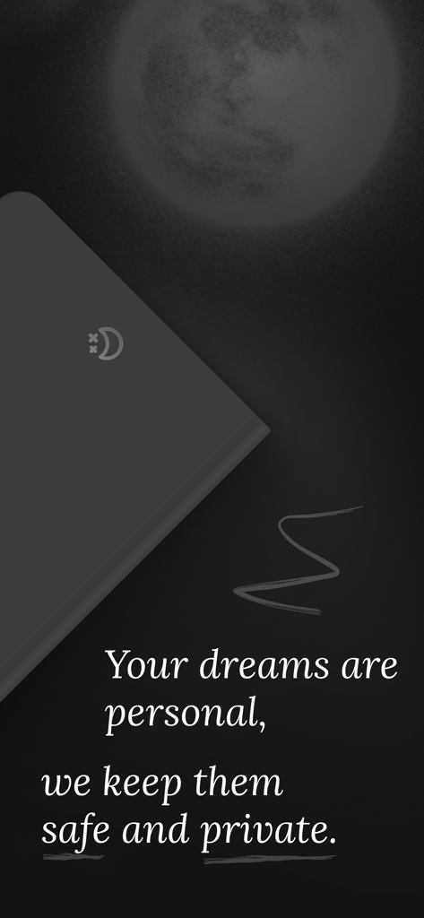 Minimalist screen from the Yume app emphasizing that dreams are kept safe and private