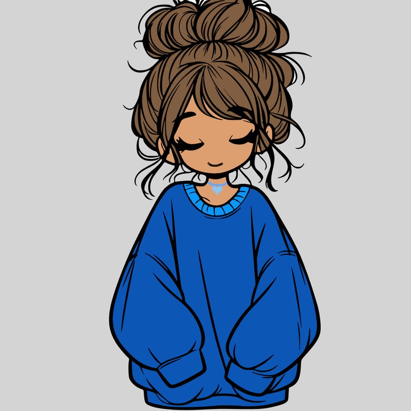 girl with baggy sweatshirt and messy bun