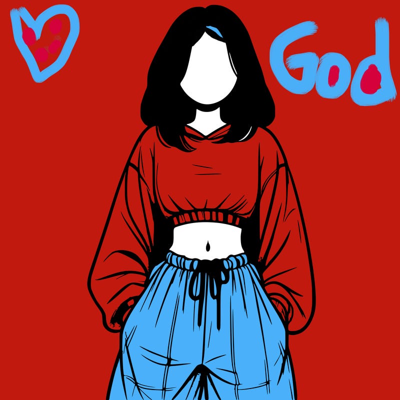 realistic girl faceless with baggy pants and a crop top