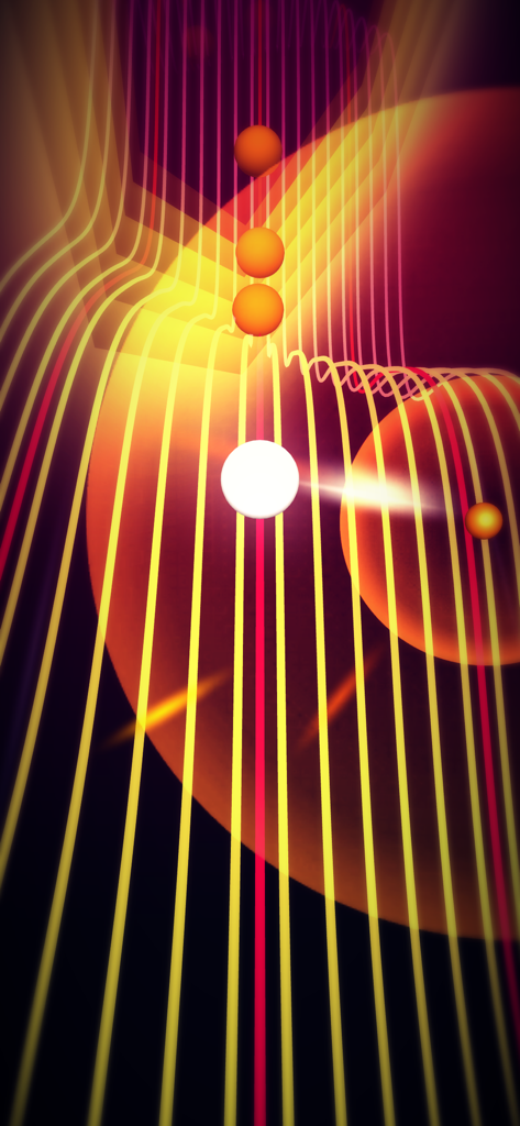 A white glowing orb navigating a minimalist neon winding road in the game Dark Wave