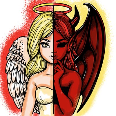 realistic angel half demon