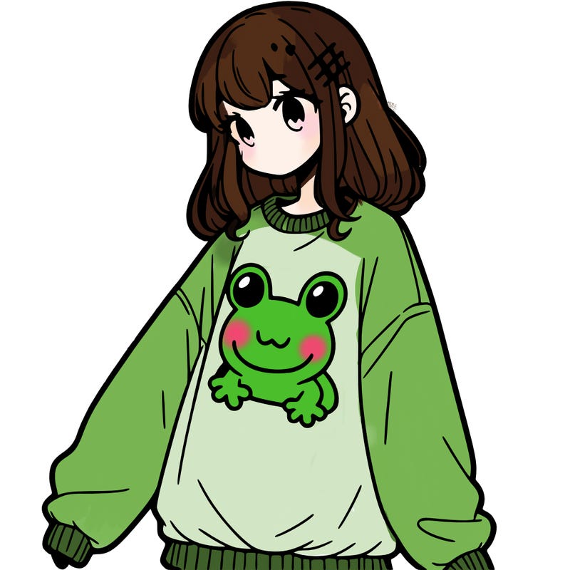 girl wearing frogging sweatshirt