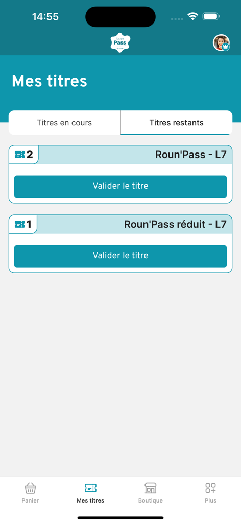 Smart Pass - Smart Pass app interface displaying digital bus tickets for validation on the Agglo bus network