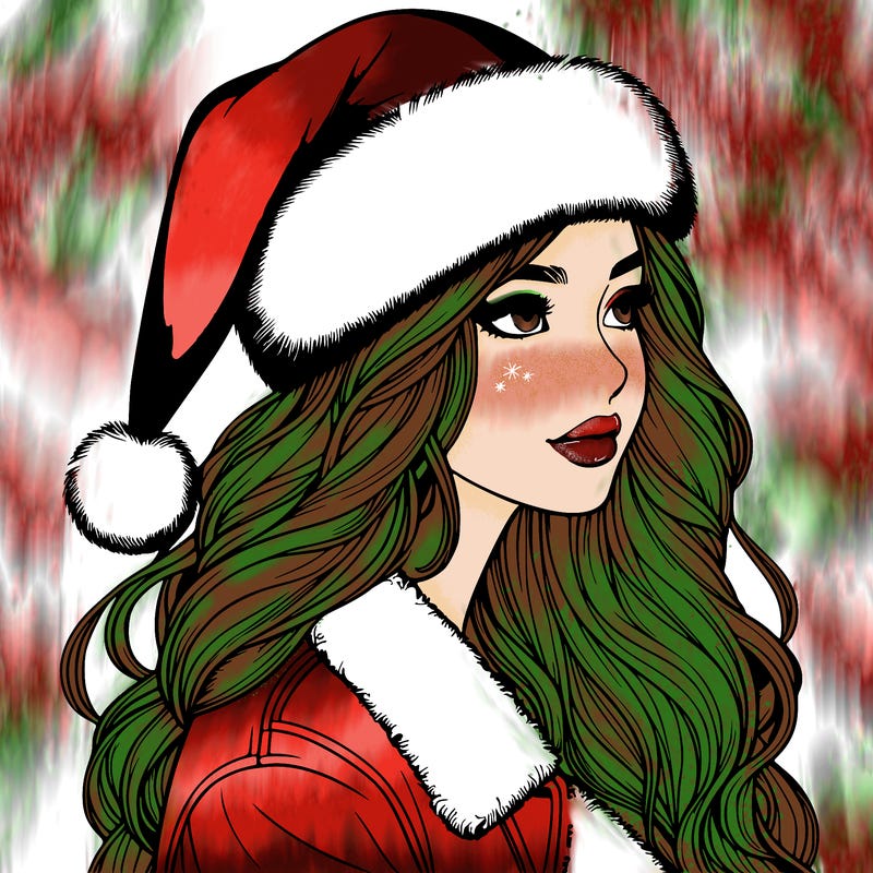 realistic girl in santa hat