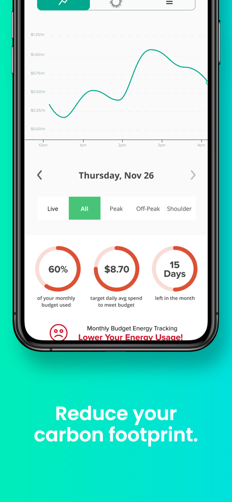 Emerald - Emerald App Energie-Tracking-Dashboard zeigt Stromverbrauchsdiagramme und den Fortschritt des monatlichen Budgets.