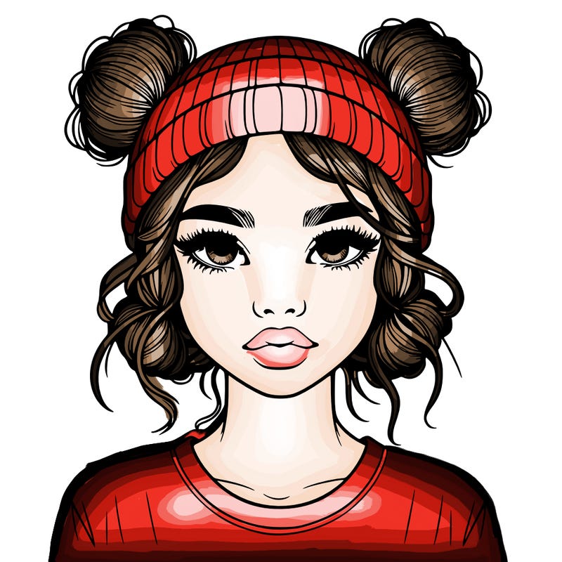realistic girl with buns in her hair with a beanie on