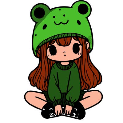 a girl wearing a frog hat and some frog socks