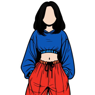 realistic girl faceless with baggy pants and a crop top