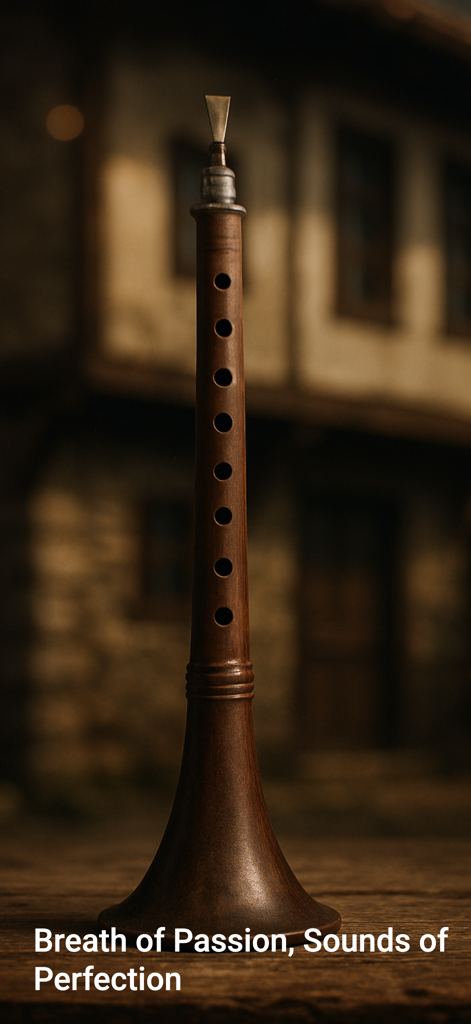 Zurna Sim - Instrumento tradicional de zurna de madera con el lema Aliento de Pasión Sonidos de Perfección.