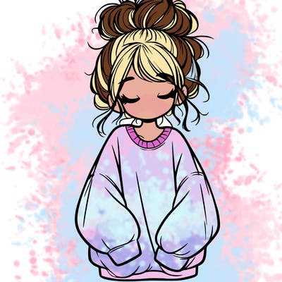 girl with baggy sweatshirt and messy bun