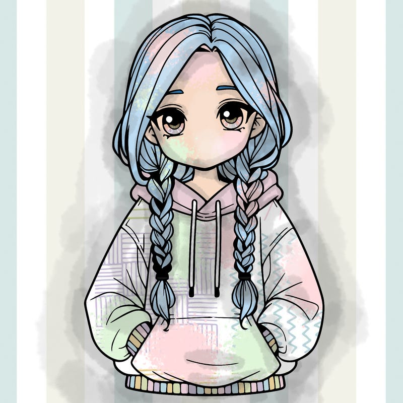 a realistic girl with a oversized hoodie and she has braids