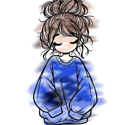 girl with baggy sweatshirt and messy bun
