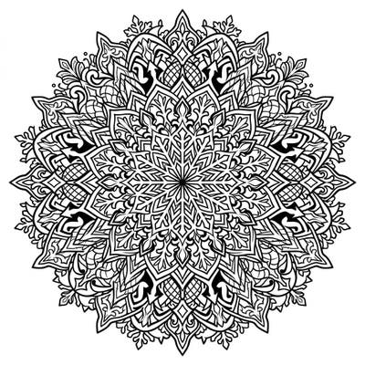 Dive into the intricate beauty of our Gothic Winter Mandala, where ornate patterns meet frosty elegance. This radially symmetrical design blends delicate snowflakes with mysterious Victorian lace, offering a uniquely meditative coloring experience.