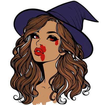 realistic witch girl with wavy hair and lips