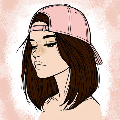 realistic  girl with a backwards hat