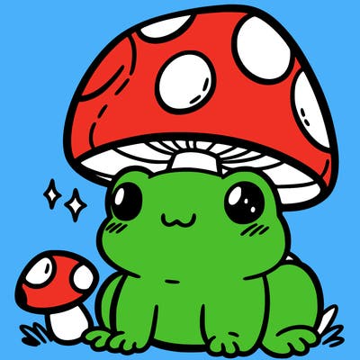 a cute frog with a mushroom hat