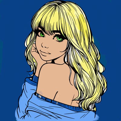 realistic girl with bangs looking over her shoulder