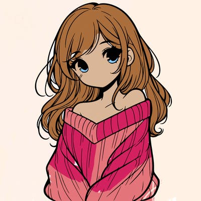 shy pretty girl wearing a sweater that is falling off one shoulder portrait