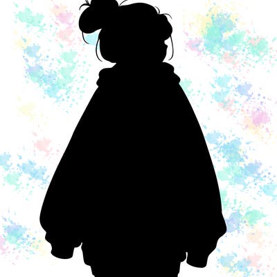 realistic girl with a oversized sweatshirt on and a bun