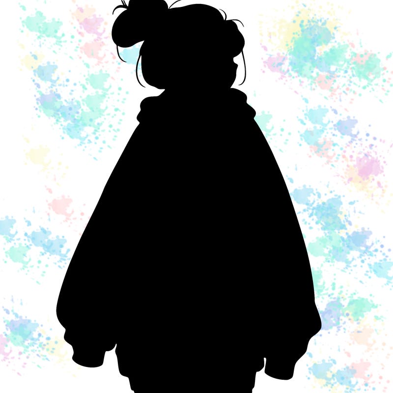 realistic girl with a oversized sweatshirt on and a bun