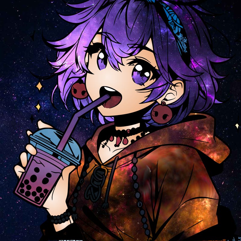 hot baddie anime girl drinking boba and biting the straw