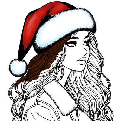 realistic girl in santa hat