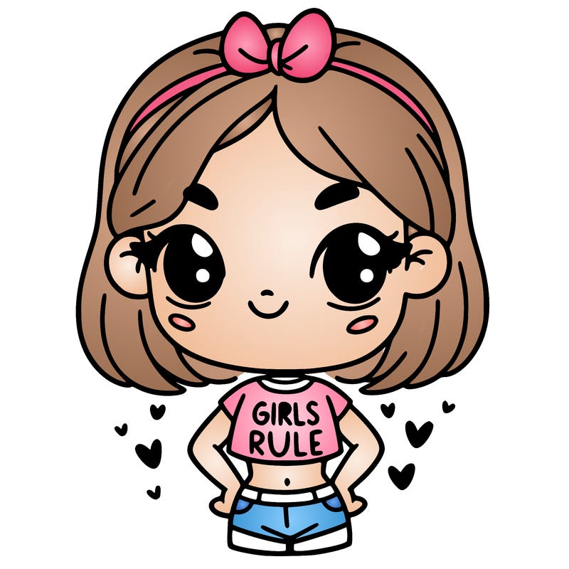 cute girl wearing a crop top say “girls rule”