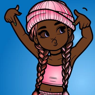 realistic teenage girl with braids and a beanie and crop top doing 🫶🏼