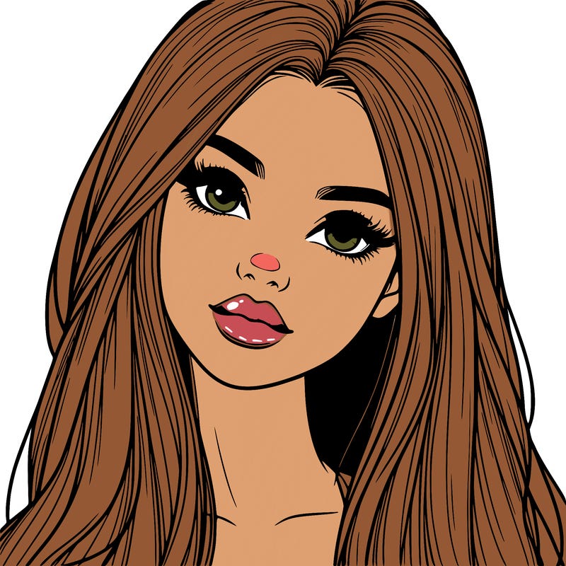 realistic teen girl with long hair and lips