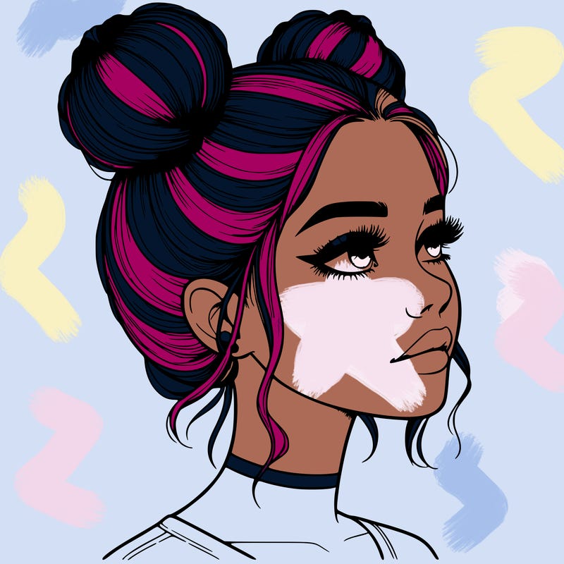 realistic girl with buns on the top of her head