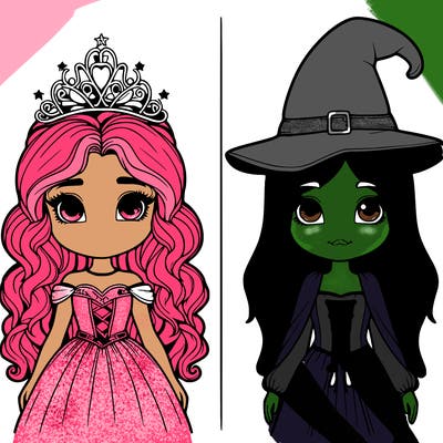 two realistic girls one princess one witch
