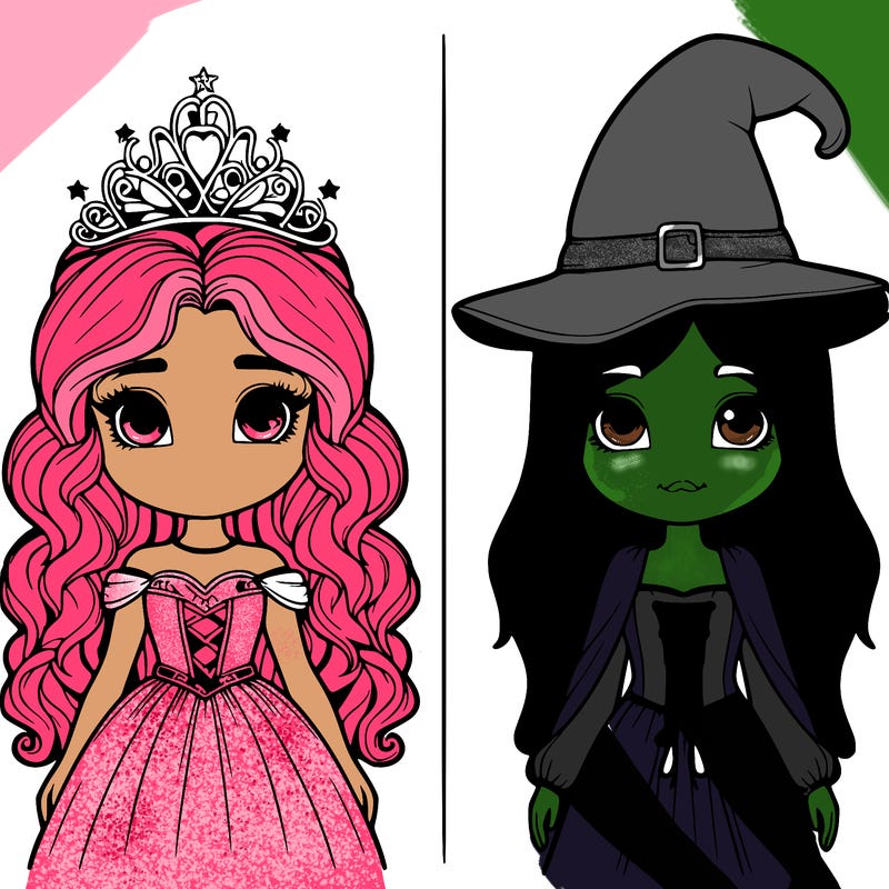 two realistic girls one princess one witch