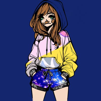 realistic girl in shorts and hoodie