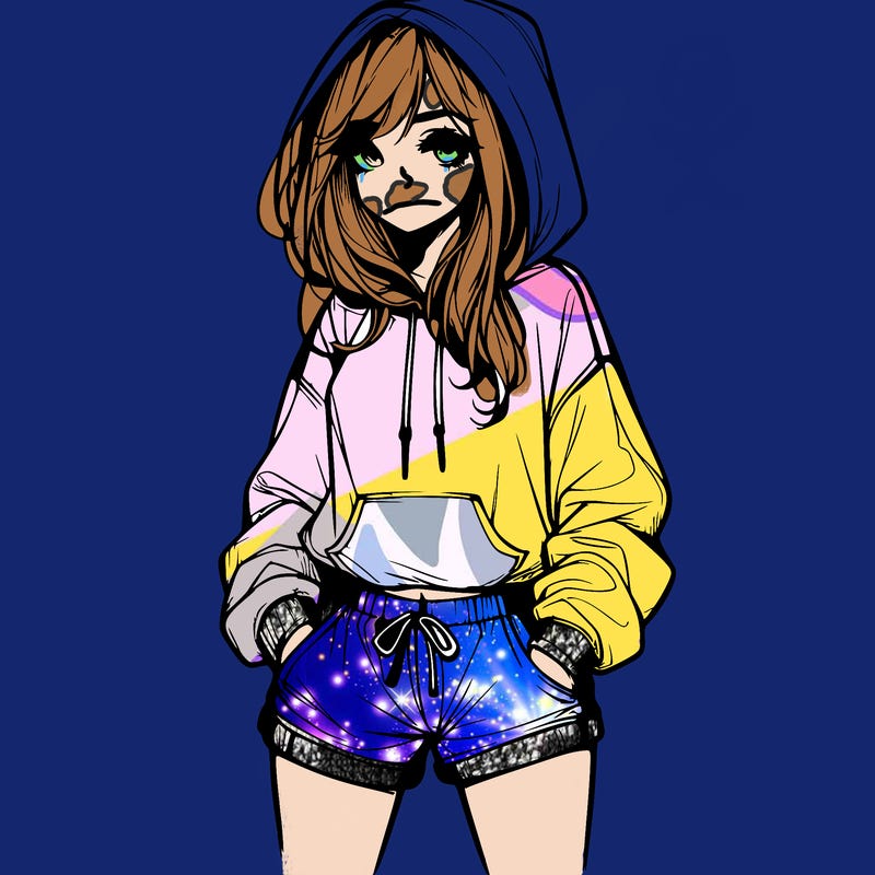 realistic girl in shorts and hoodie
