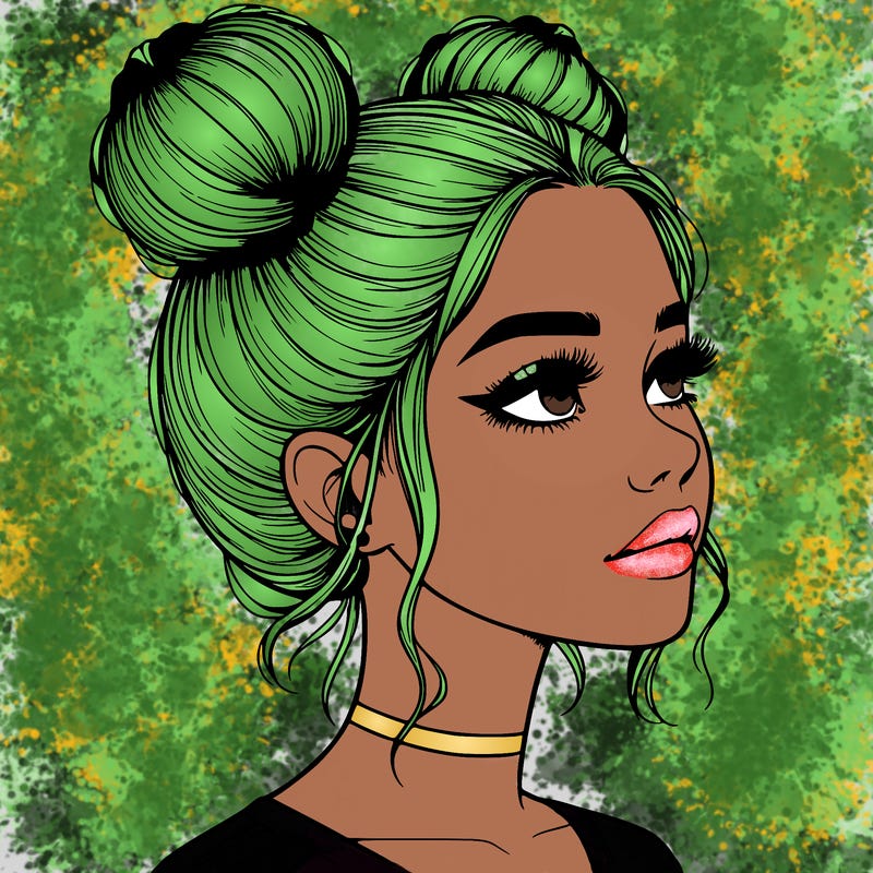 realistic girl with buns on the top of her head