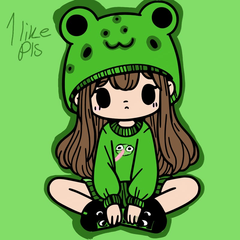 a girl wearing a frog hat and some frog socks