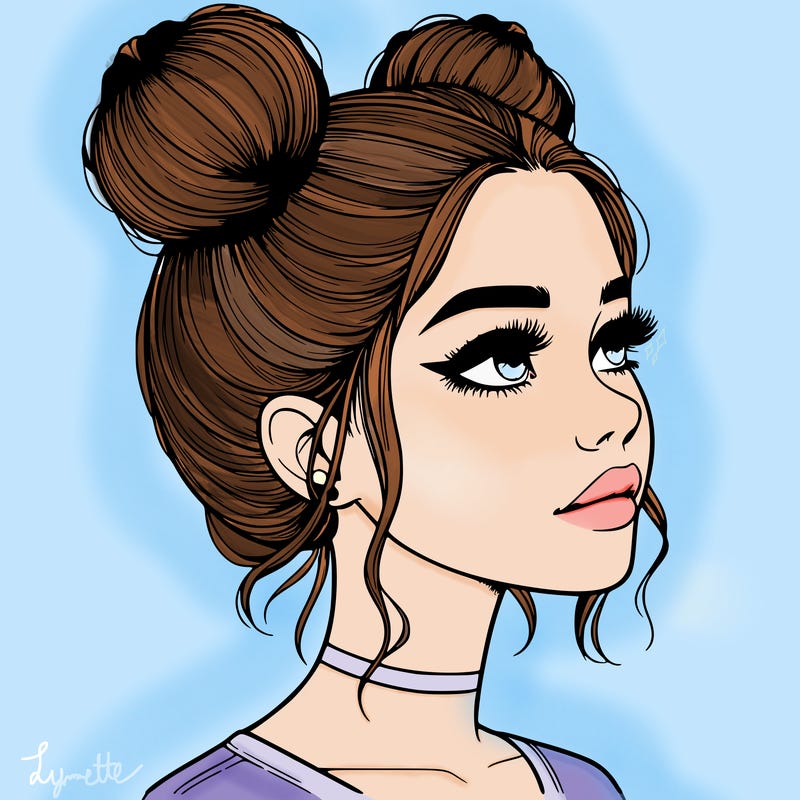 realistic girl with buns on the top of her head