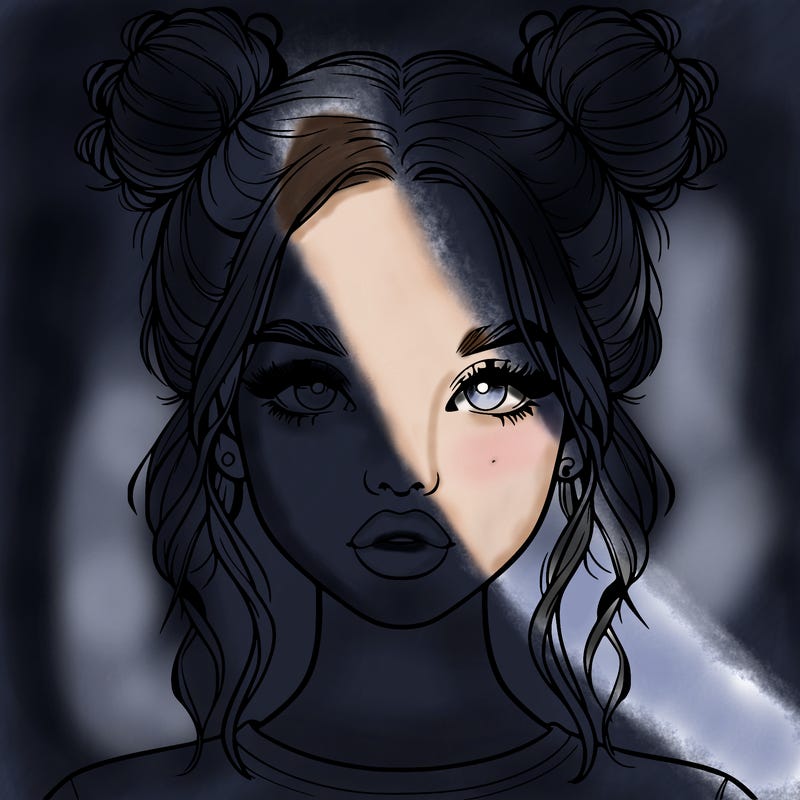 realistic girl with two buns in hair and lips
