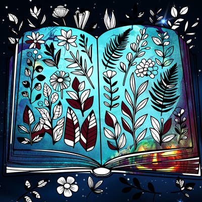 open book with plants