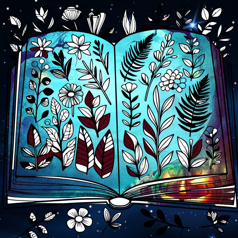 open book with plants