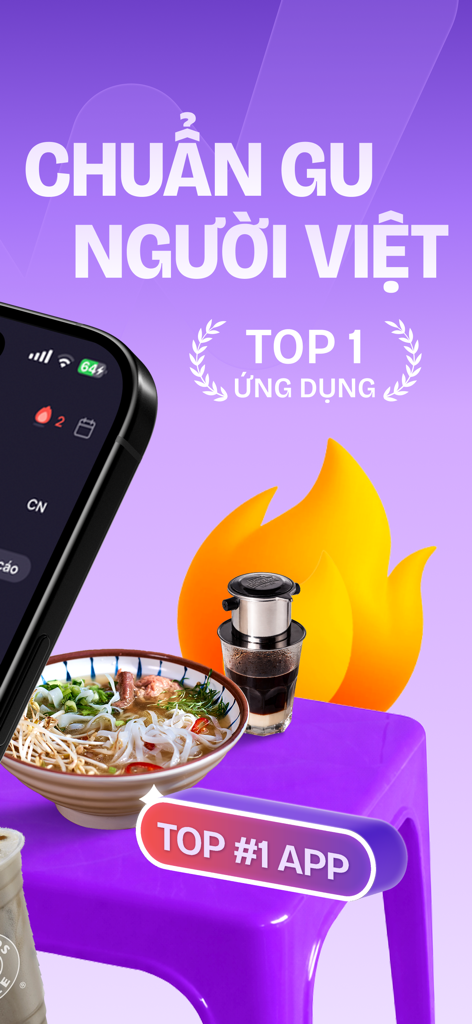 Wao - Food & Calorie Counter - Promotional screen for the Wao nutrition app featuring a bowl of Pho and Vietnamese drip coffee highlighting its status as a top rated app for Vietnamese cuisine