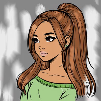 realistic girl with a high ponytail