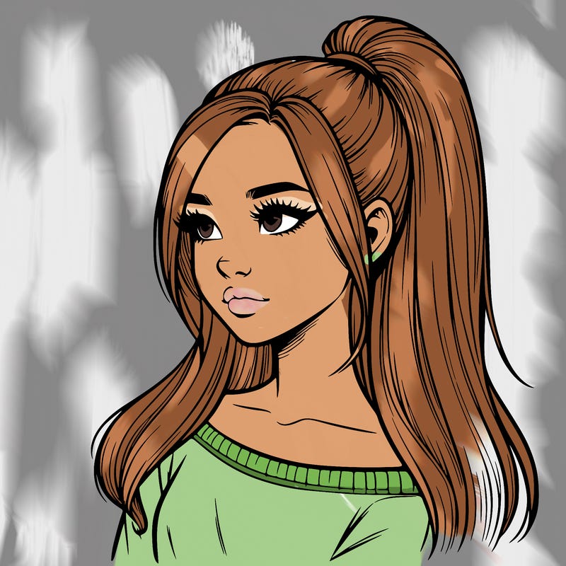 realistic girl with a high ponytail