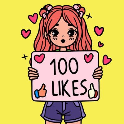 girl holding a sign saying 100 likes