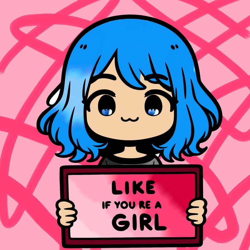 a cute girl holding a sign that says like if you’re a girl
