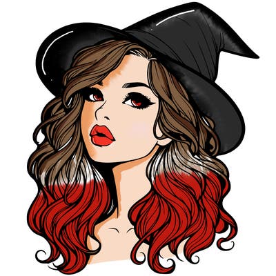 realistic witch girl with wavy hair and lips