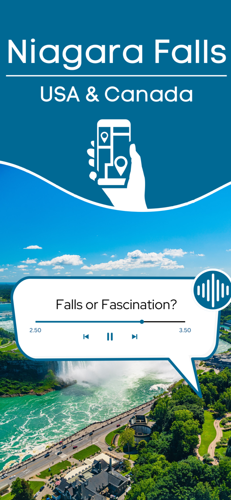 Niagara Falls: USA & Canada - Aplicativo de tour de áudio guiado por GPS de Niagara Falls para passeios turísticos nos EUA e Canadá