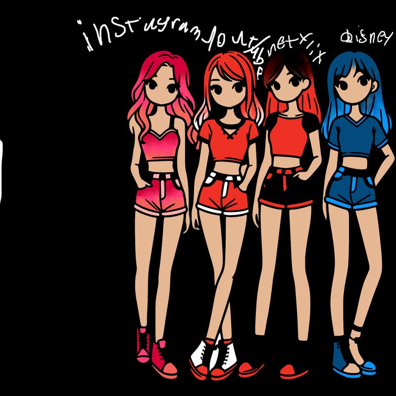 a group of girls wearing crop tops and shorts