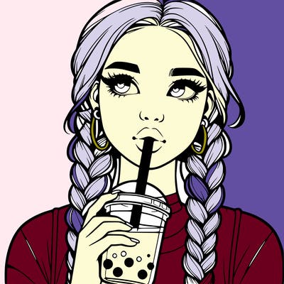 realistic girl with braided hair drinking boba