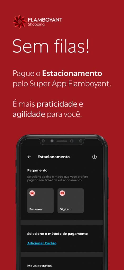 Flamboyant - A smartphone showing the Flamboyant app parking payment interface with options to scan or type a parking ticket.